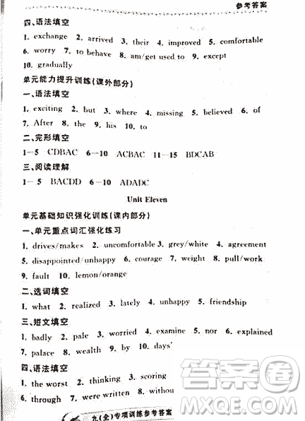 2018曉嵐英語(yǔ)專(zhuān)項(xiàng)訓(xùn)練九年級(jí)全冊(cè)參考答案