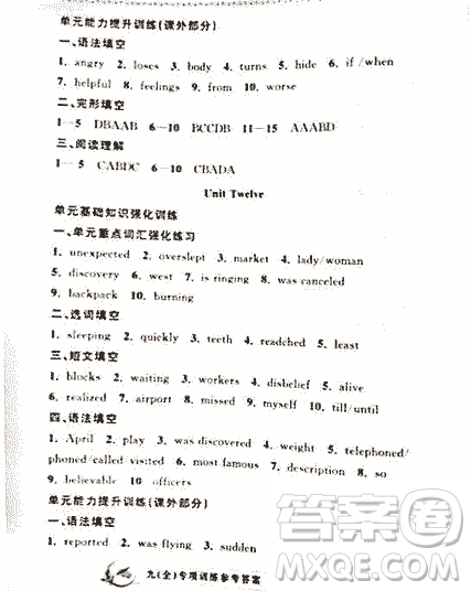 2018曉嵐英語(yǔ)專(zhuān)項(xiàng)訓(xùn)練九年級(jí)全冊(cè)參考答案