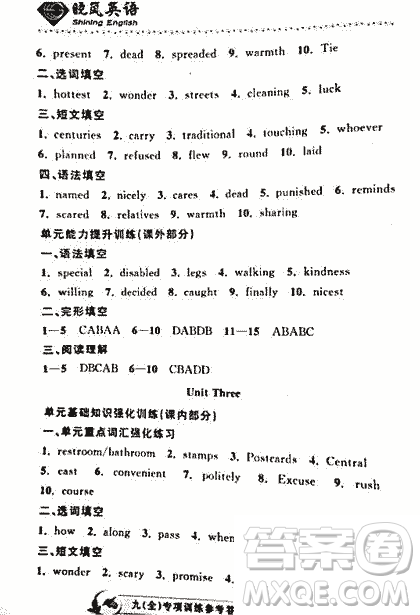 2018曉嵐英語(yǔ)專(zhuān)項(xiàng)訓(xùn)練九年級(jí)全冊(cè)參考答案