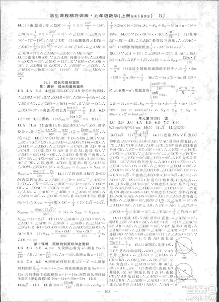 2018版學生課程精巧訓練數學九年級上冊人教RJ版答案