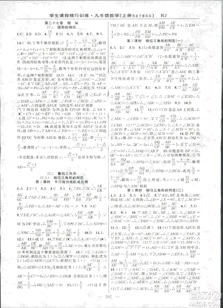 2018版學生課程精巧訓練數學九年級上冊人教RJ版答案