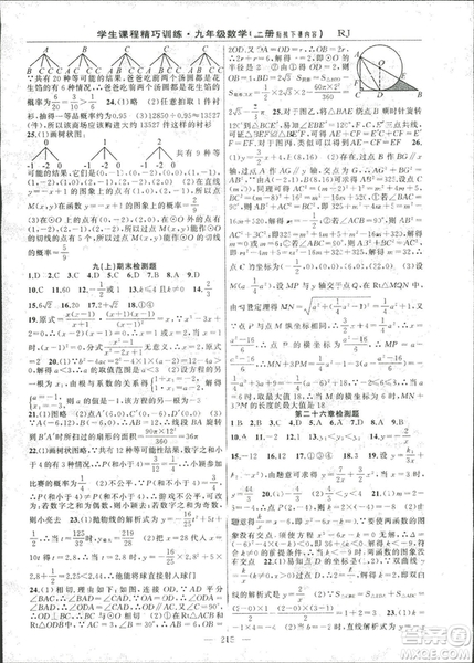 2018版學生課程精巧訓練數學九年級上冊人教RJ版答案