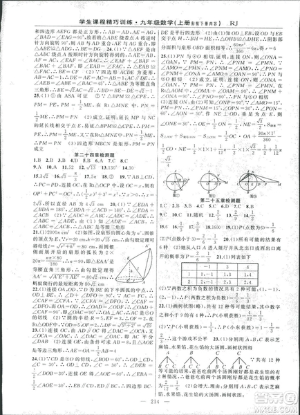 2018版學生課程精巧訓練數學九年級上冊人教RJ版答案