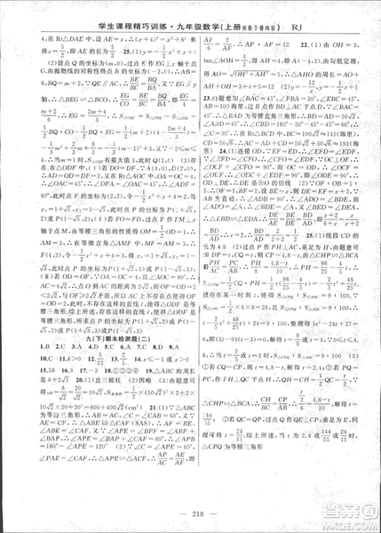 2018版學生課程精巧訓練數學九年級上冊人教RJ版答案