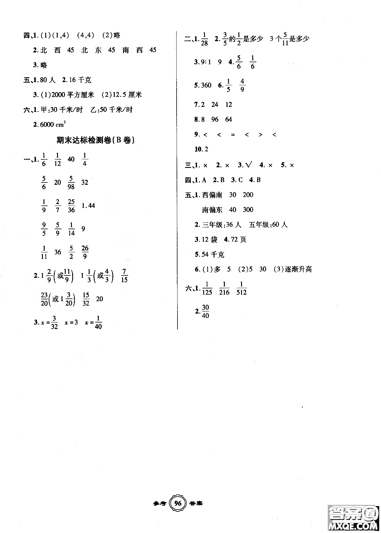 2018一卷通AB卷快樂(lè)學(xué)習(xí)奪冠100分?jǐn)?shù)學(xué)五年級(jí)上青島版參考答案