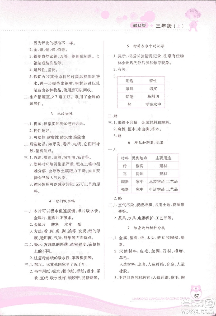 2018新教科版新課標兩導(dǎo)兩練高效學(xué)案科學(xué)三年級上冊答案