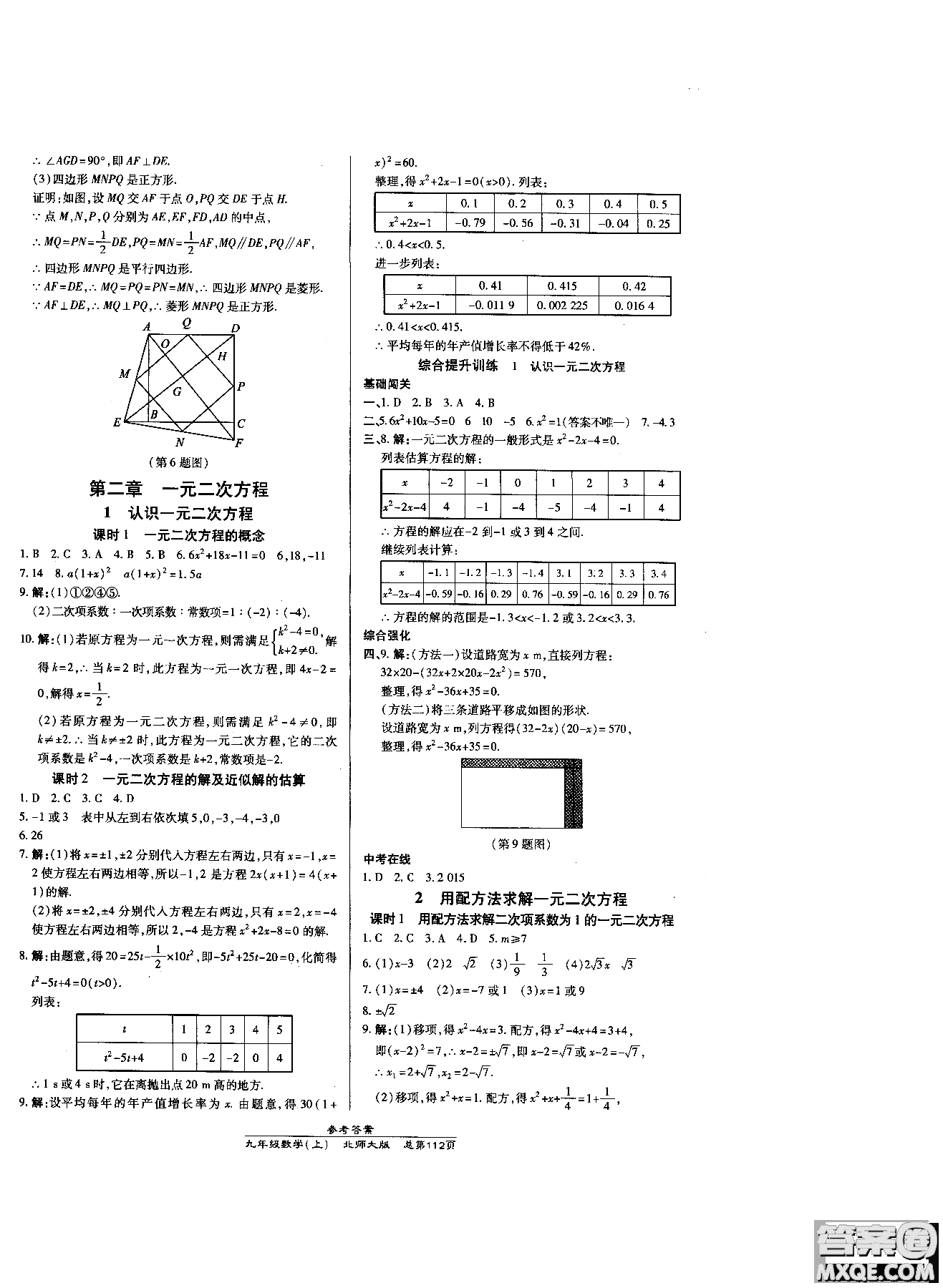 2019版萬向思維同步輔導(dǎo)書高效課時通九年級數(shù)學(xué)北師版上冊同步教材講解參考答案