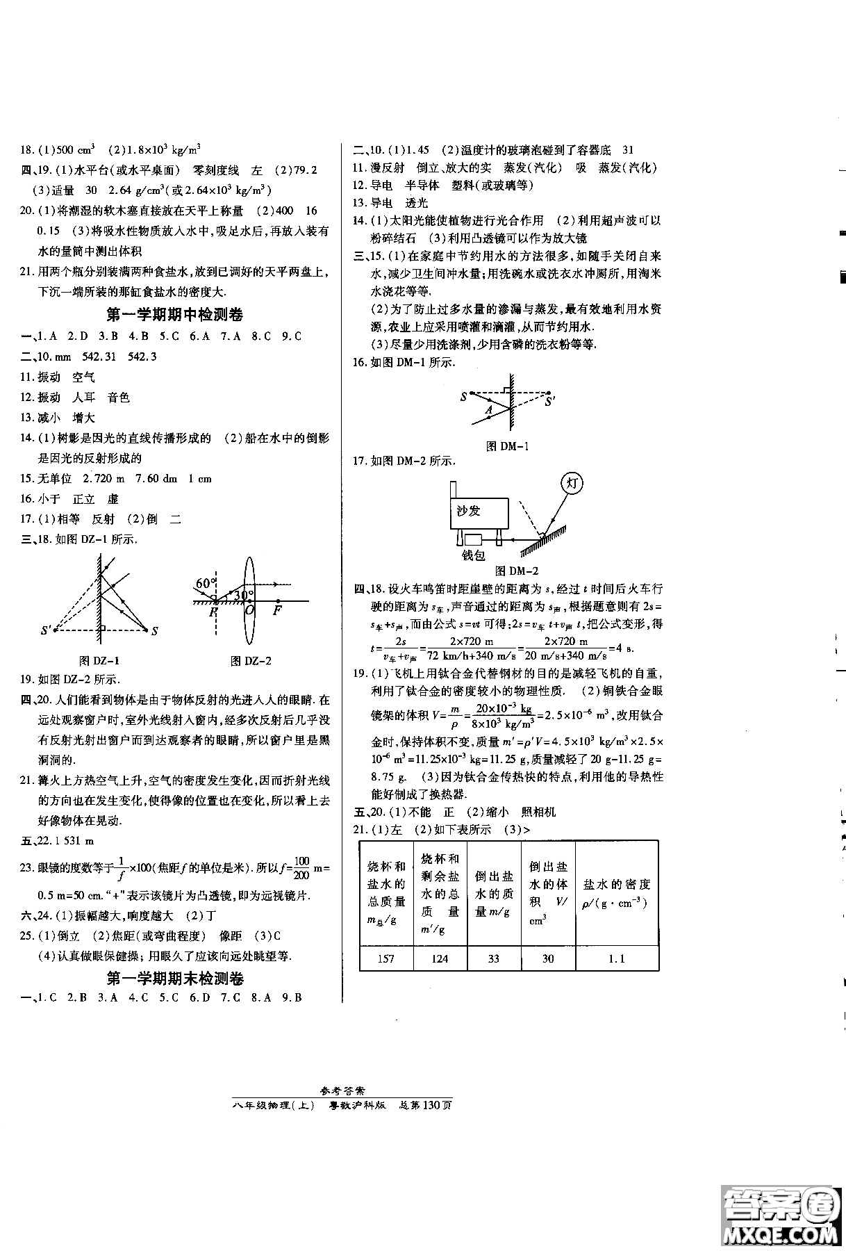 高效課時(shí)通2019版八年級物理粵教滬科上冊參考答案