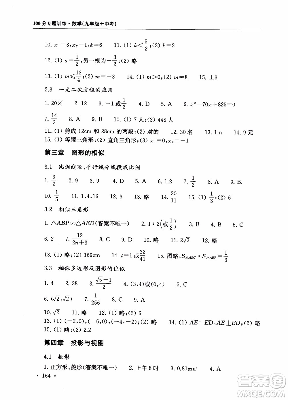 2019版第一名100分專題訓練數(shù)學九年級+中考參考答案