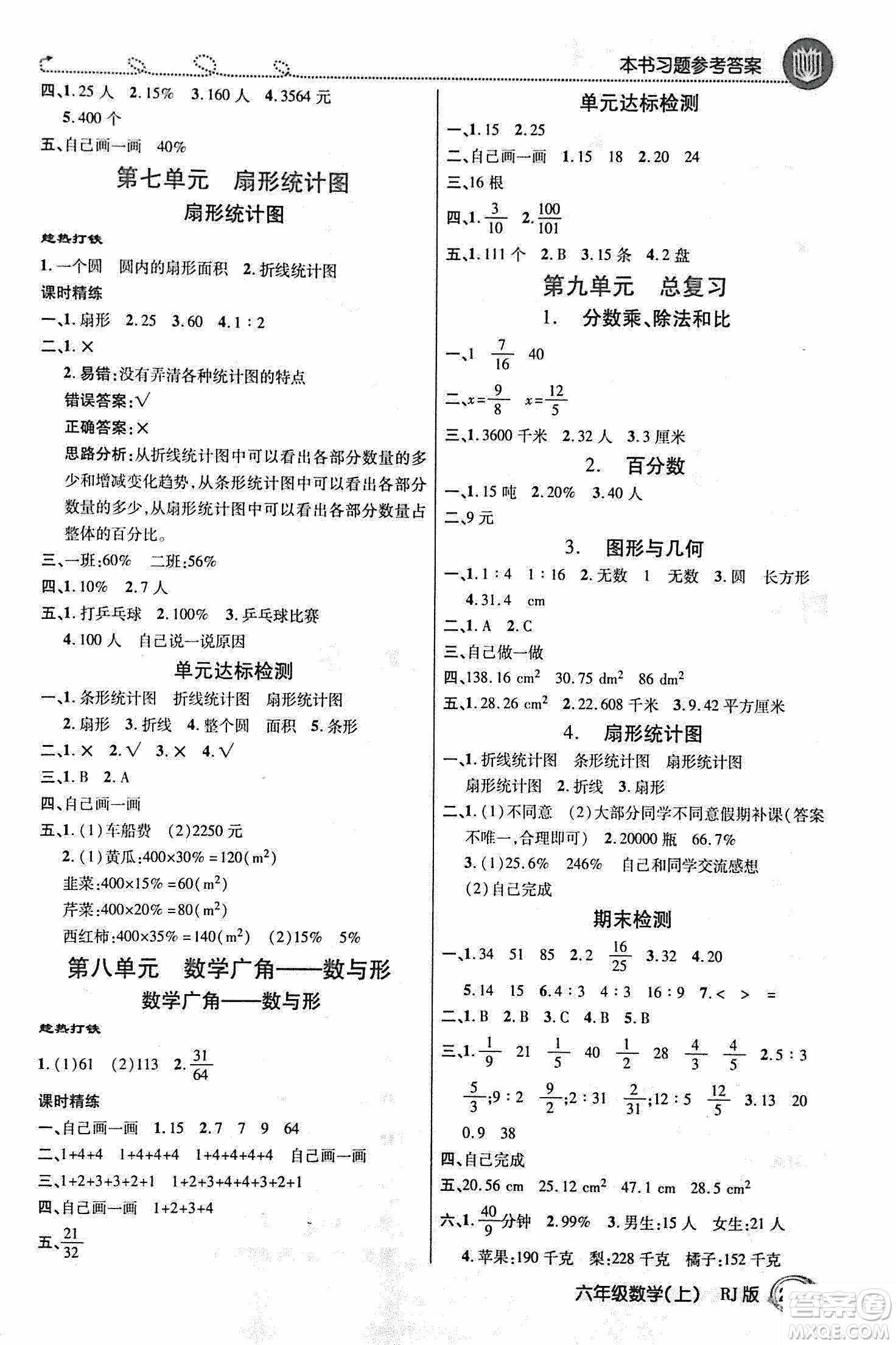 2018倍速學(xué)習(xí)法教材導(dǎo)學(xué)練數(shù)學(xué)六年級上冊人教版參考答案