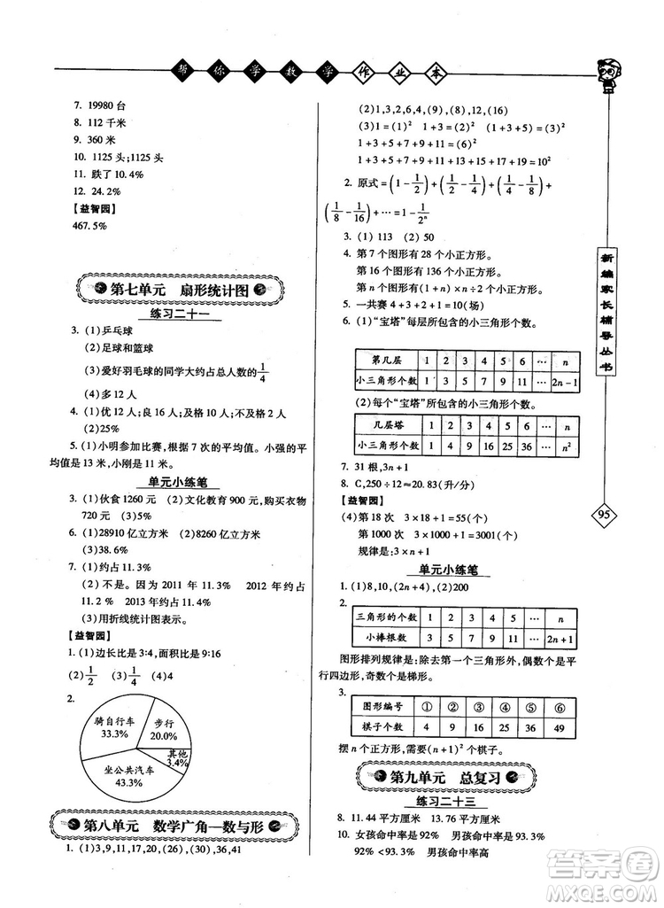 2018年幫你學(xué)數(shù)學(xué)作業(yè)本小學(xué)六年級上配合國家新課程答案