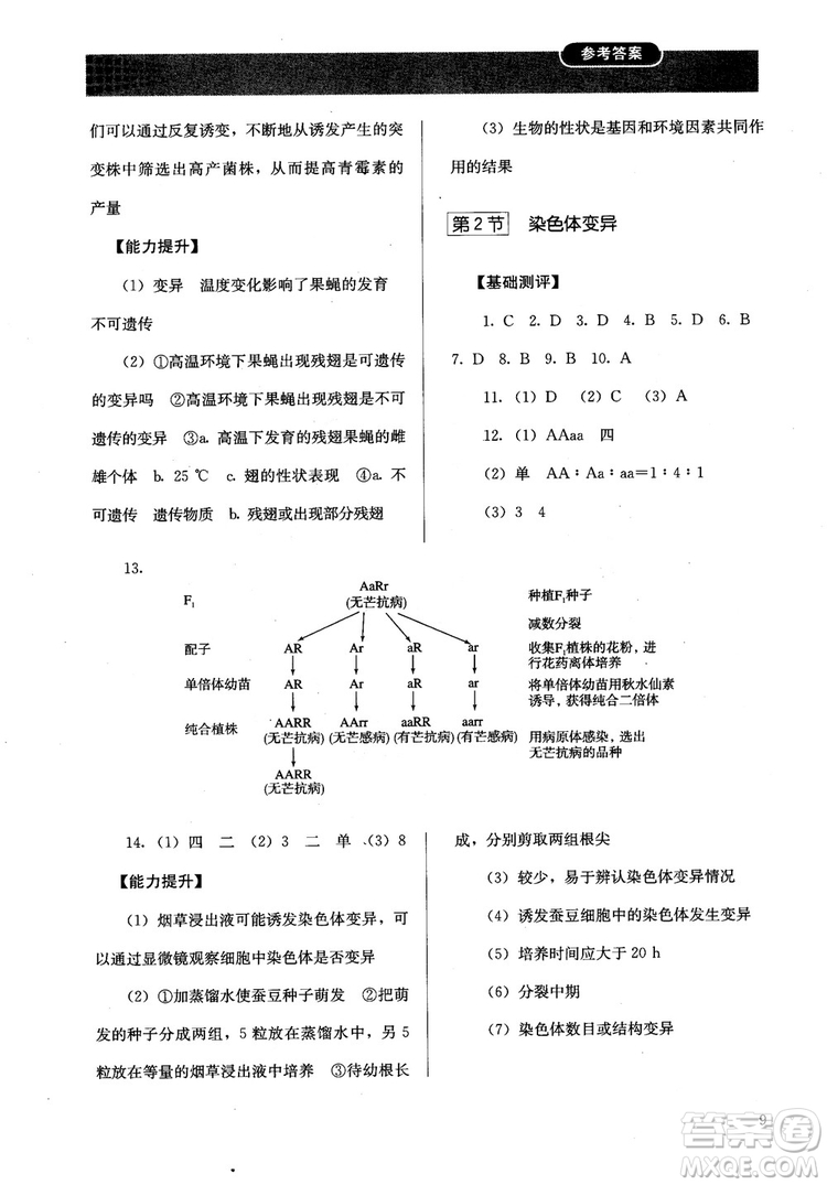 2018勝券在握同步解析與測評生物2必修遺傳與進(jìn)化參考答案