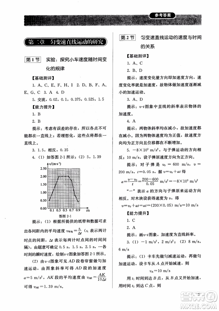 2018人教金學(xué)典物理必修1同步練習(xí)冊同步解析與測評參考答案