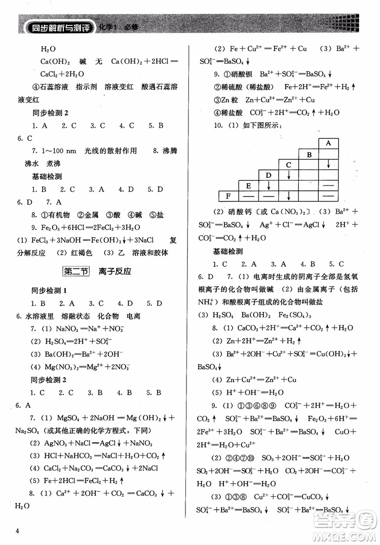 2018人教金學典高中化學必修1同步解析與測評參考答案