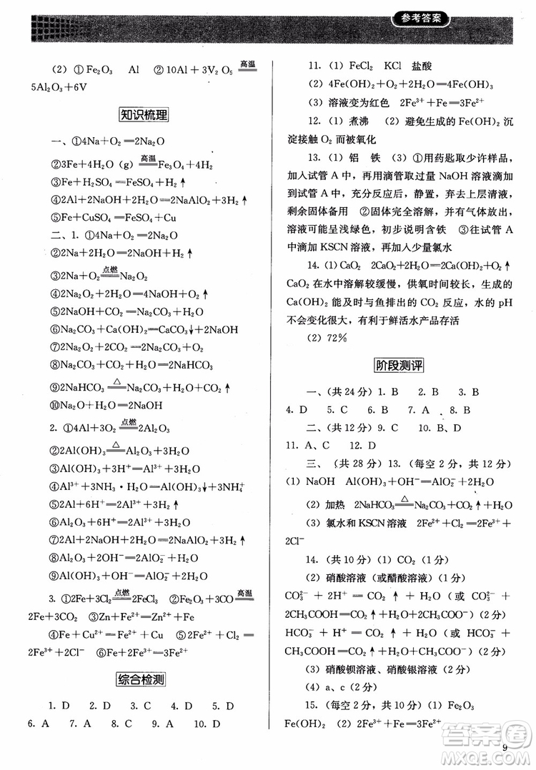 2018人教金學典高中化學必修1同步解析與測評參考答案