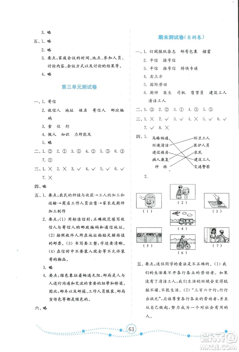 2018年金鑰匙試卷小學(xué)品德與社會(huì)試卷四年級(jí)上六三制魯人版答案