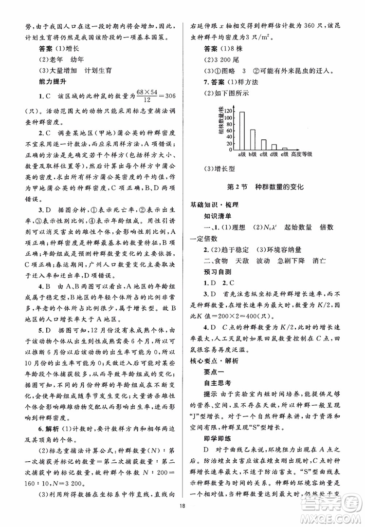 2018人教金學典同步解析與測評學考練生物必修3參考答案