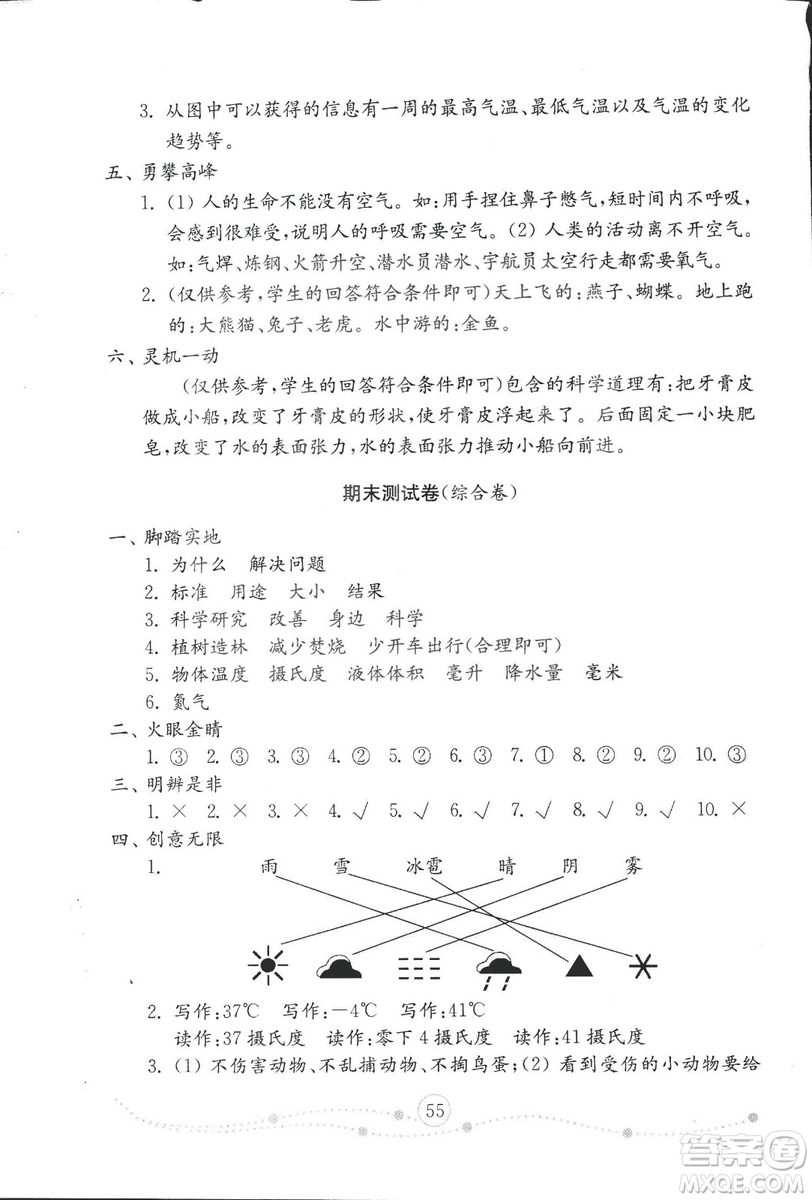 2018秋金鑰匙小學(xué)科學(xué)試卷青島版三年級(jí)上冊參考答案