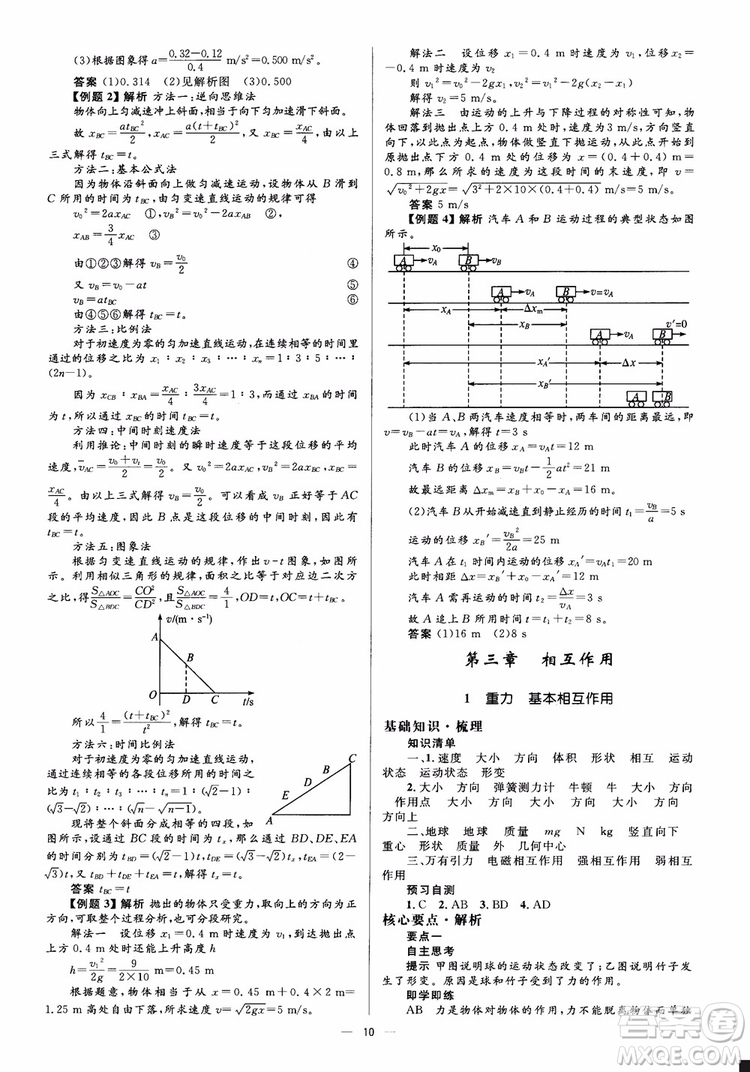 人教金學典2018物理必修1同步解析與測評學考練參考答案