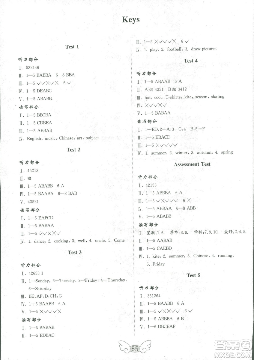 2018年金鑰匙英語試卷四年級上冊三年級起點五四制魯科版答案