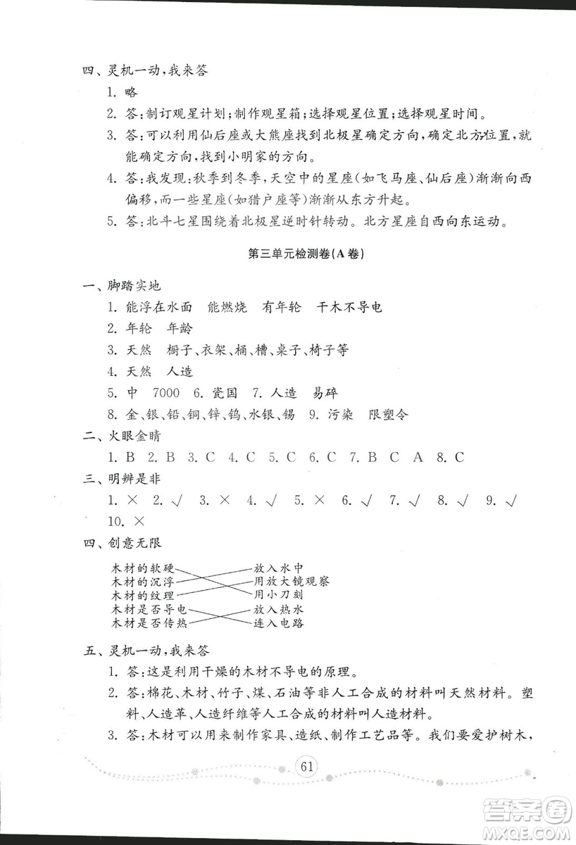 2018版金鑰匙科學(xué)試卷四年級(jí)上冊(cè)五四制參考答案