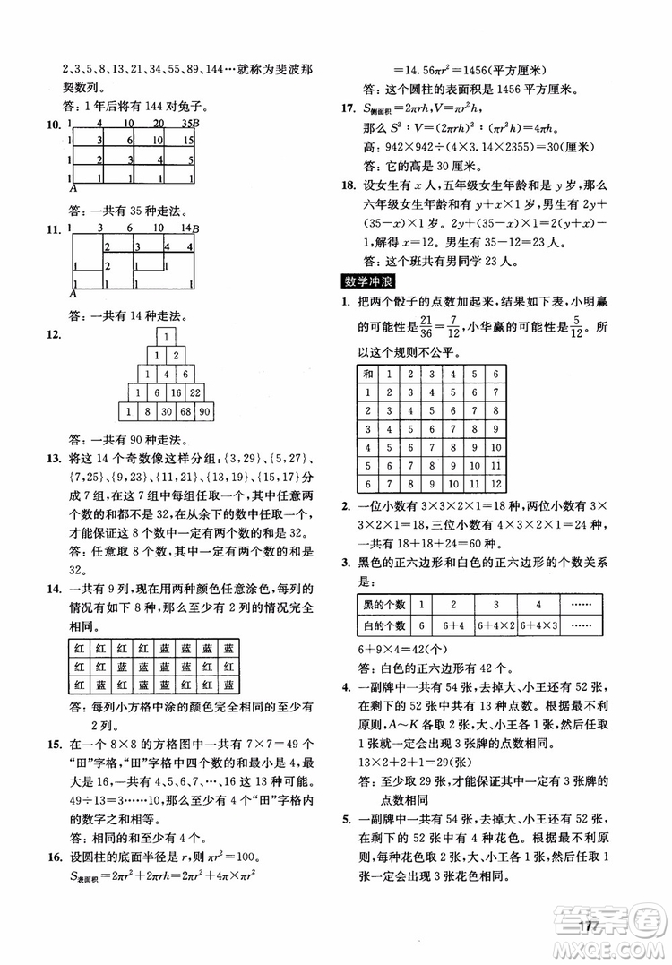 2018年數(shù)學(xué)創(chuàng)新思維訓(xùn)練六年級參考答案