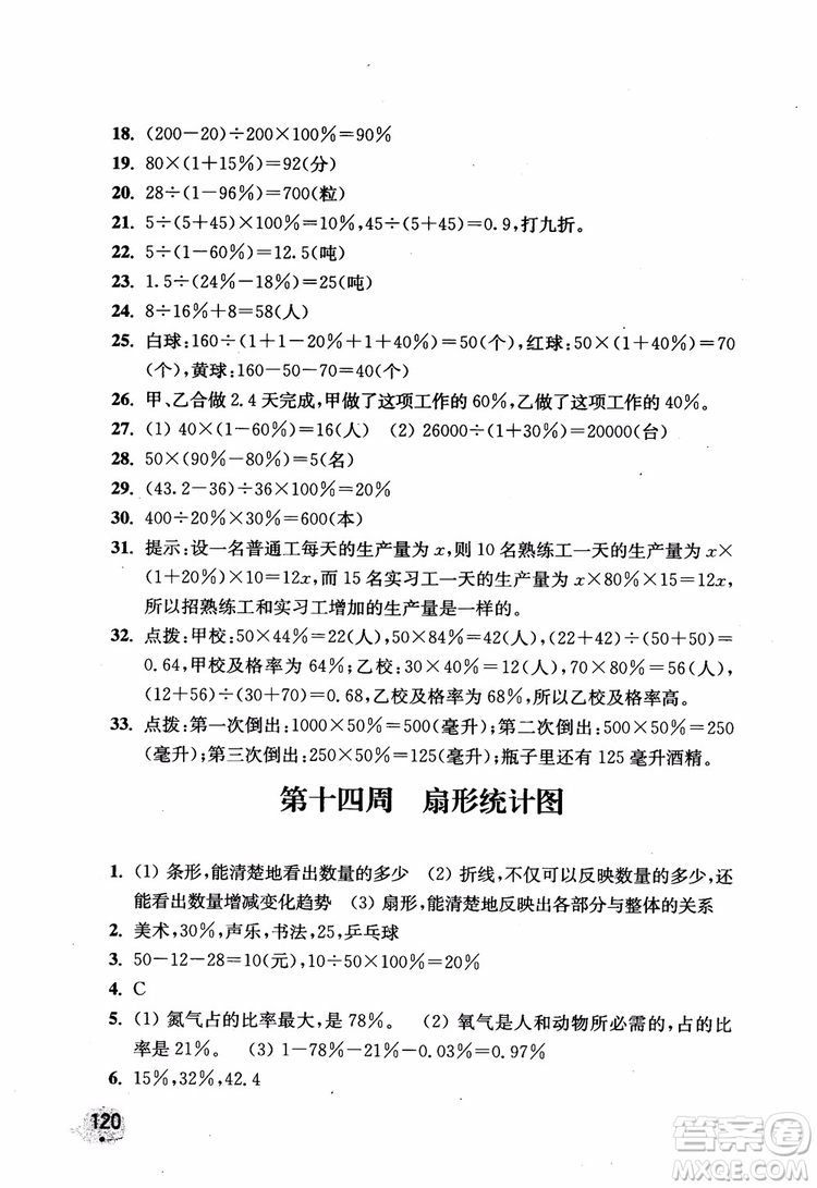 2018津橋教育應(yīng)用題小狀元六年級(jí)上冊(cè)數(shù)學(xué)RJ人教版參考答案