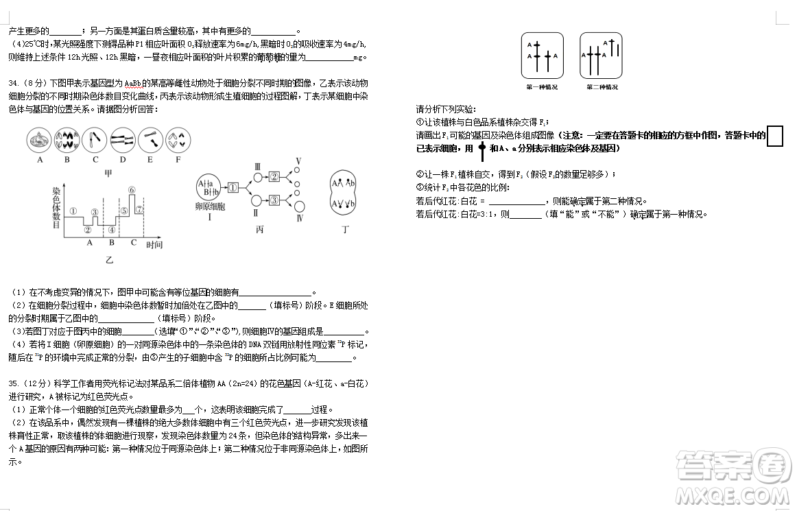 2019屆荊荊襄宜四地七?？荚嚶?lián)盟高三10月聯(lián)考生物答案