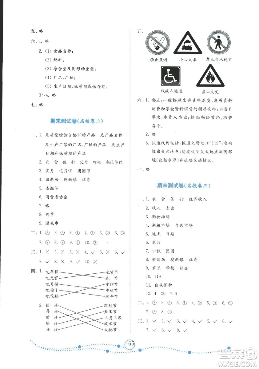 金版2018小學(xué)品德與社會(huì)試卷金鑰匙魯人版四年級(jí)上冊(cè)答案