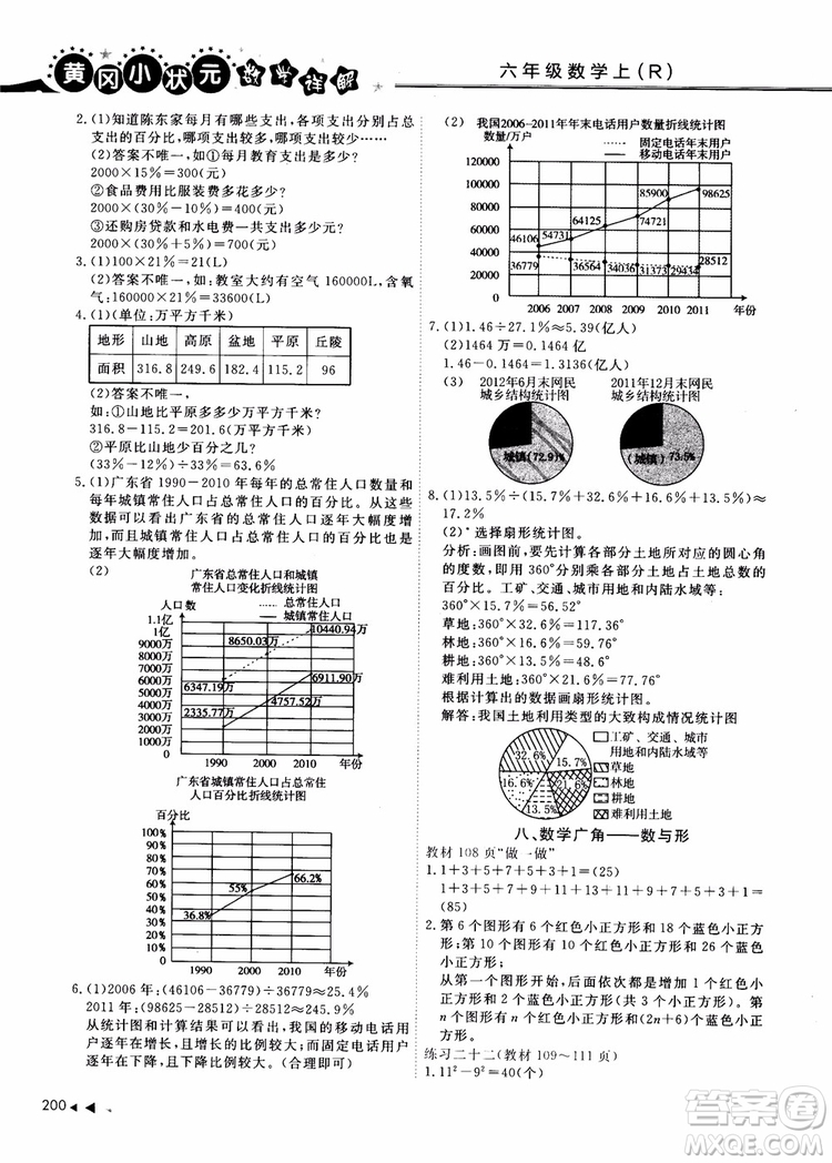 2018年秋黃岡小狀元數(shù)學(xué)詳解六年級(jí)數(shù)學(xué)上R人教版參考答案