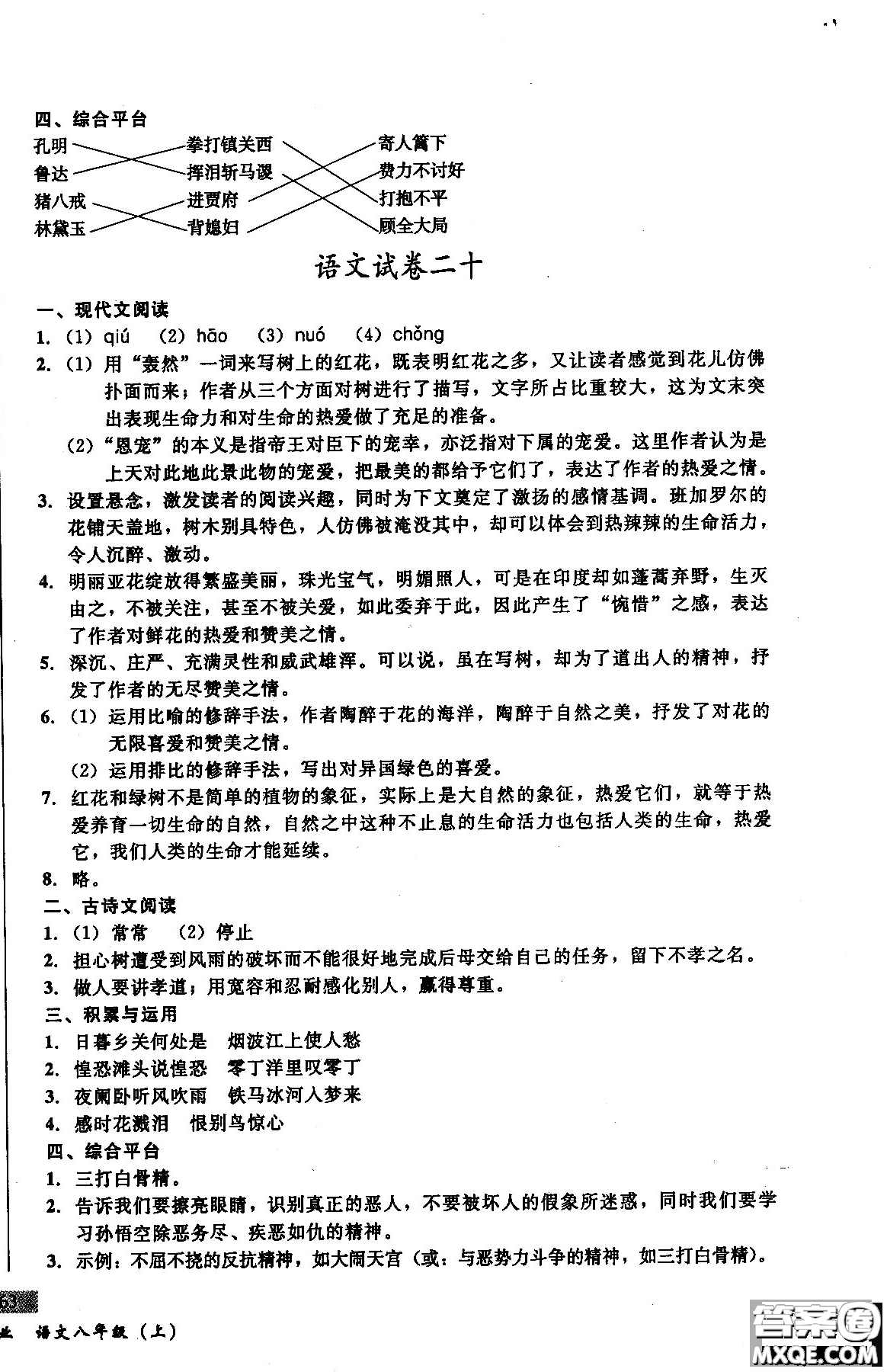 2018年無敵戰(zhàn)卷課時作業(yè)八年級語文上冊通用版答案