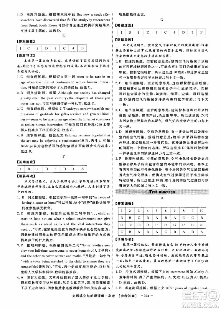 唐人英語(yǔ)2019頂尖訓(xùn)練高考完形填空與閱讀理解160篇參考答案