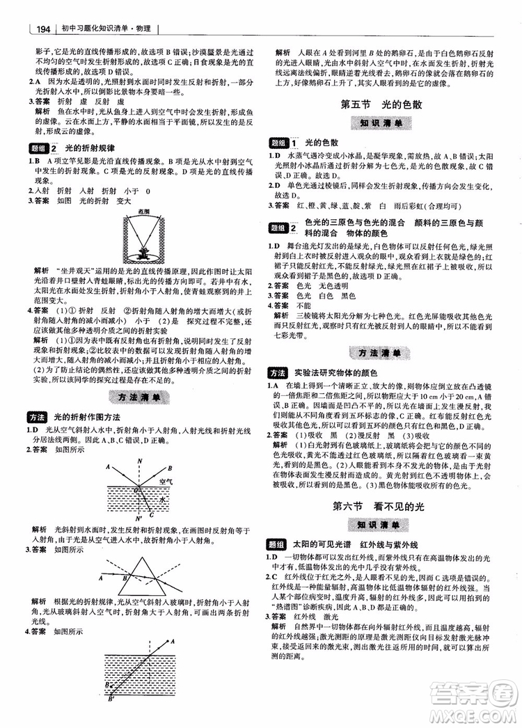 曲一線2019版初中習(xí)題化知識(shí)清單物理第2次修訂參考答案