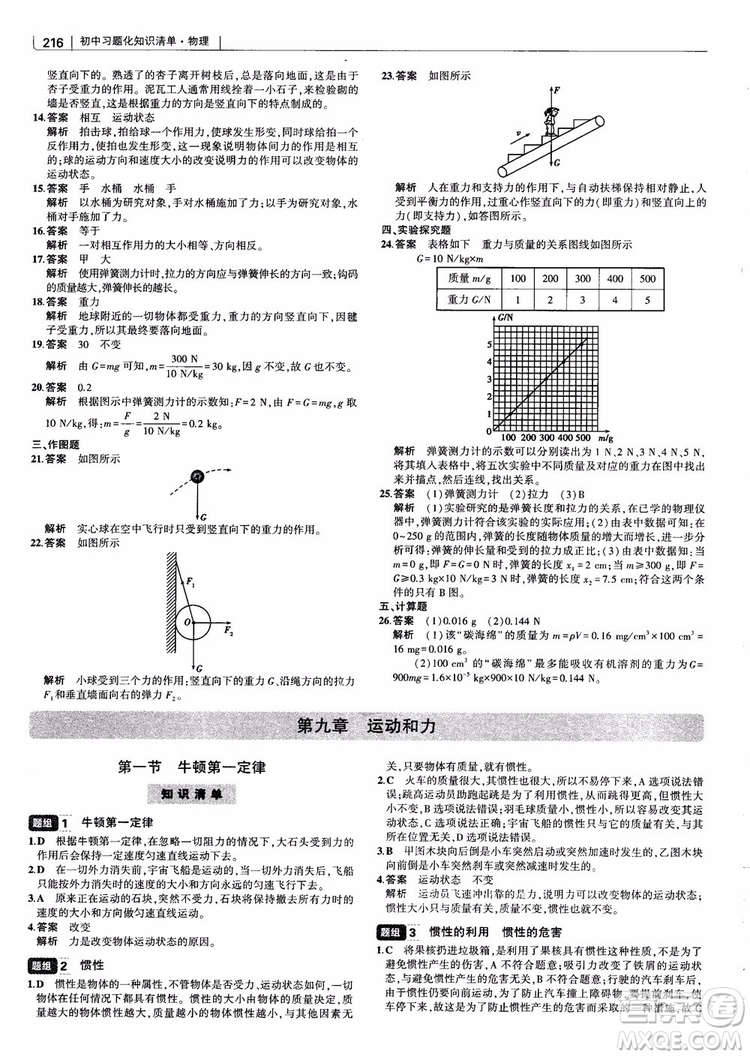 曲一線2019版初中習(xí)題化知識(shí)清單物理第2次修訂參考答案