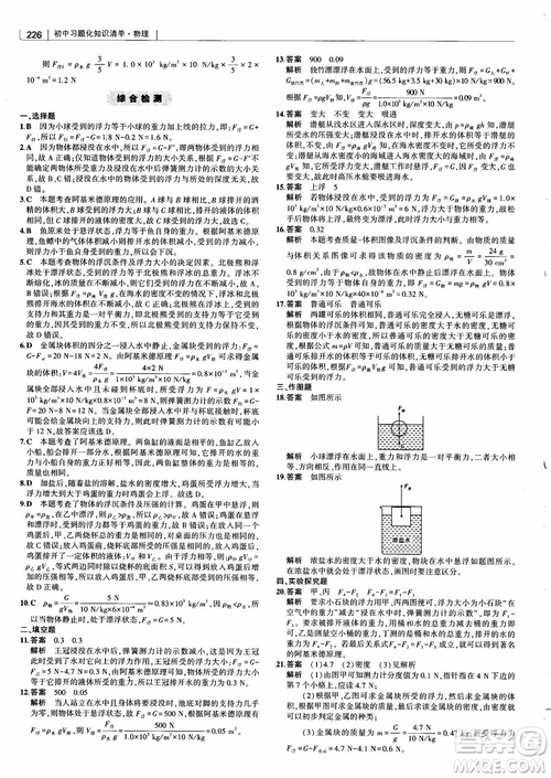 曲一線2019版初中習(xí)題化知識(shí)清單物理第2次修訂參考答案