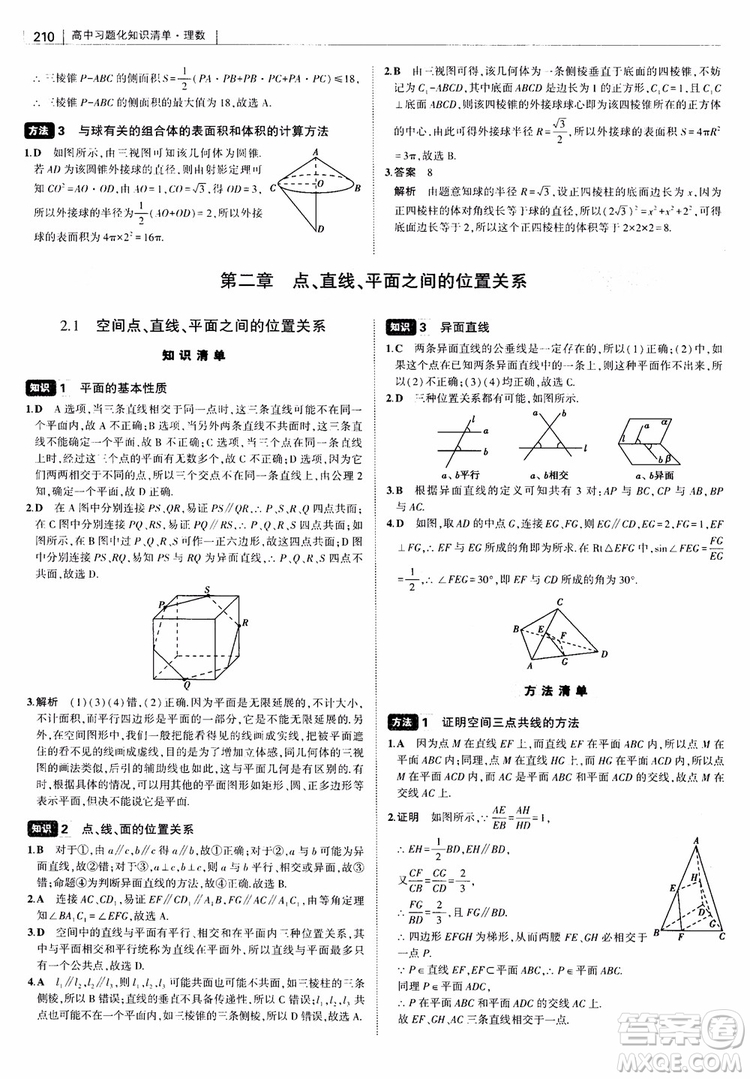 曲一線2019版高中習(xí)題化知識清單理數(shù)參考答案