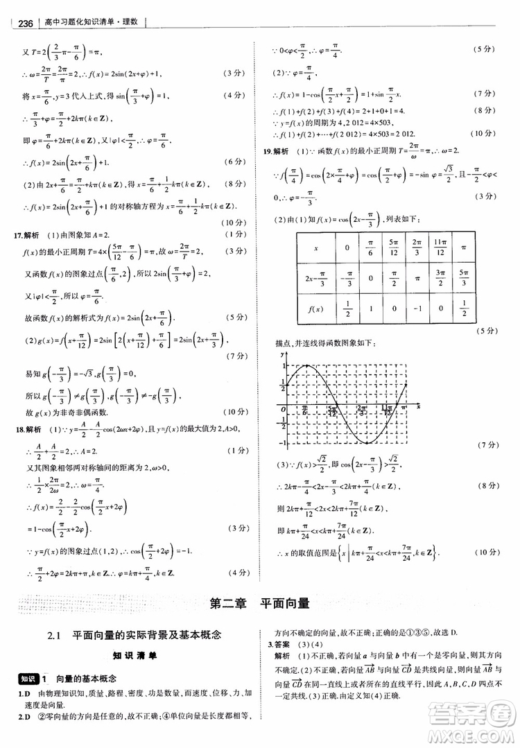 曲一線2019版高中習(xí)題化知識清單理數(shù)參考答案