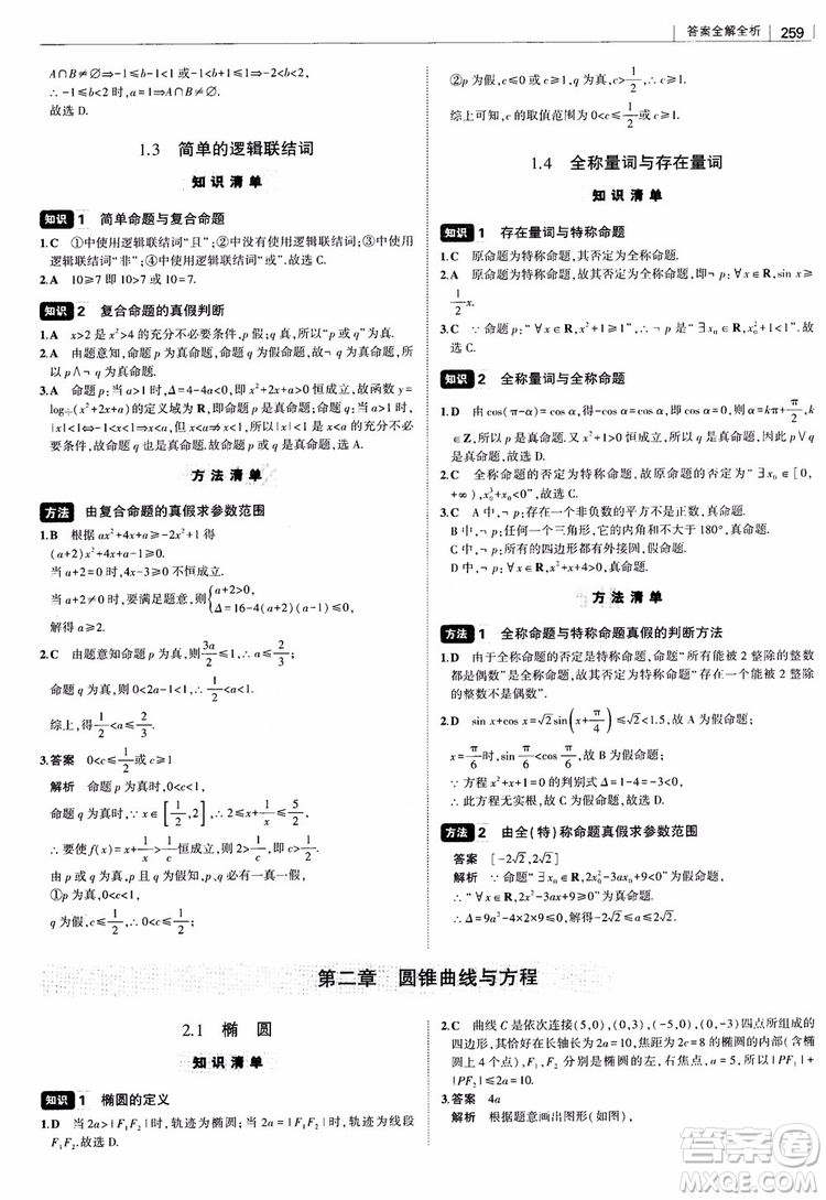 曲一線2019版高中習(xí)題化知識清單理數(shù)參考答案