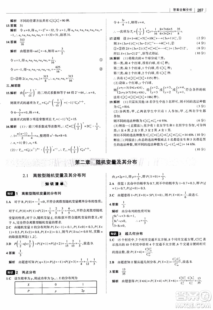 曲一線2019版高中習(xí)題化知識清單理數(shù)參考答案