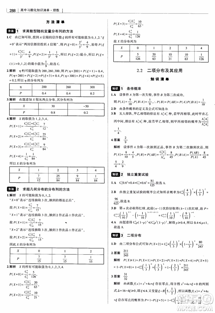 曲一線2019版高中習(xí)題化知識清單理數(shù)參考答案