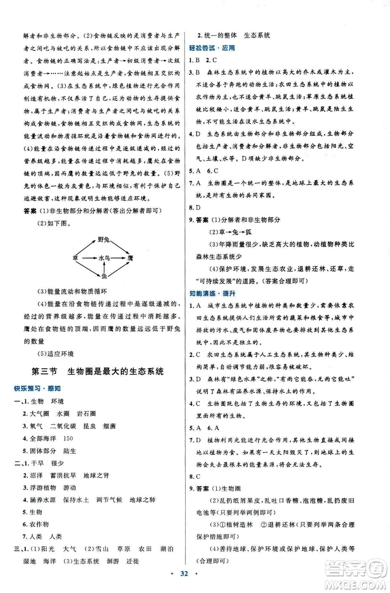 2018新版七年級生物學初中同步測控優(yōu)化設計上冊人教版參考答案