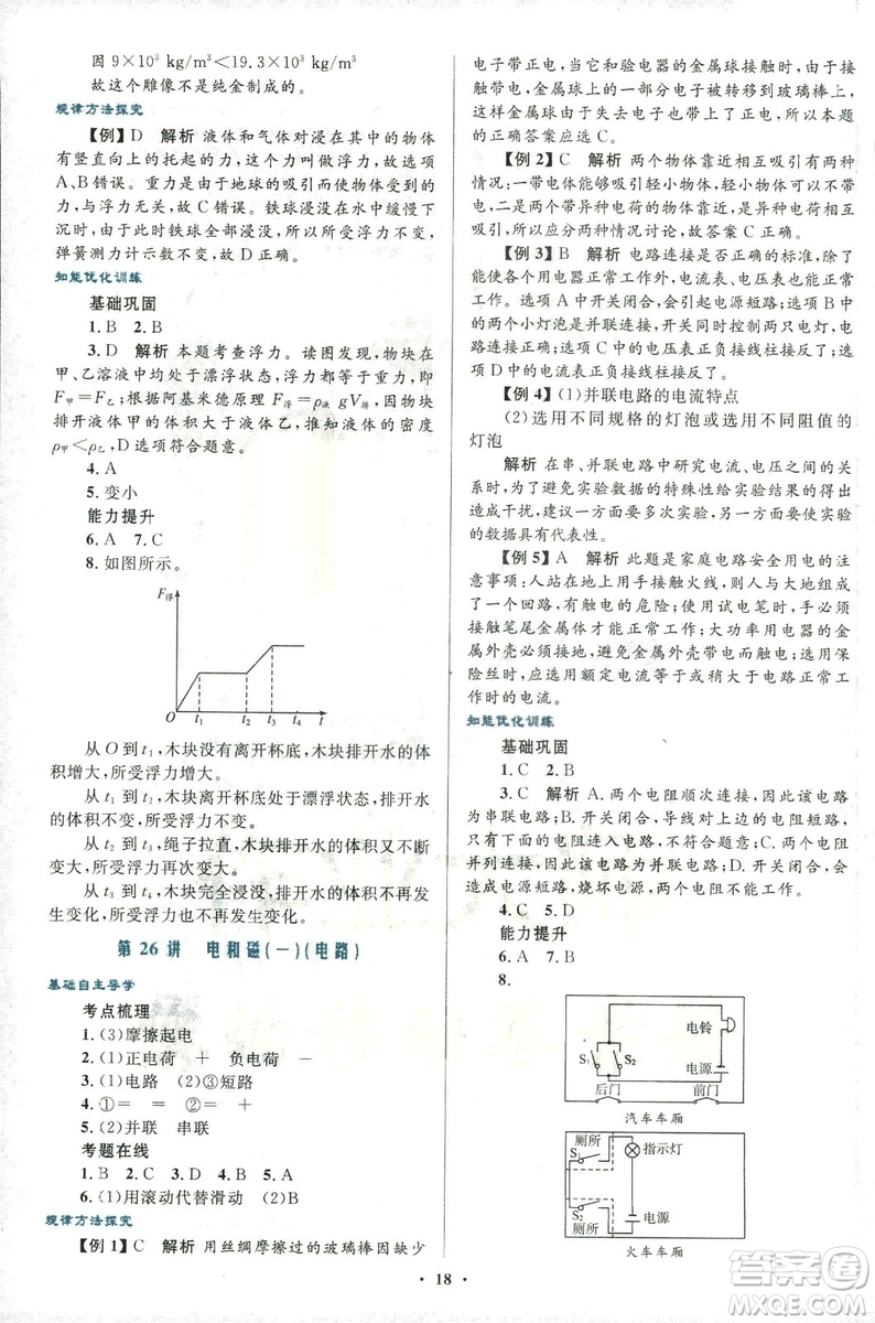 浙江專版2018年初中總復(fù)習(xí)優(yōu)化設(shè)計(jì)科學(xué)參考答案