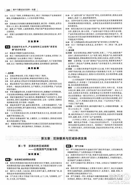 2018年高中習(xí)題化知識(shí)清單地理參考答案