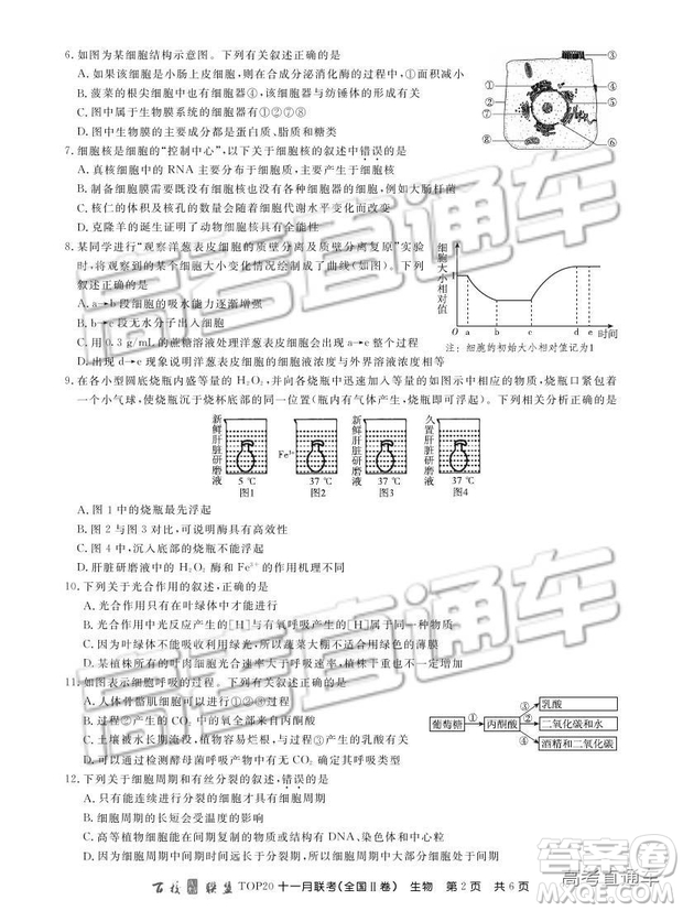 百校聯(lián)盟2019屆TOP20十一月高三聯(lián)考全國Ⅱ卷生物試題及參考答案