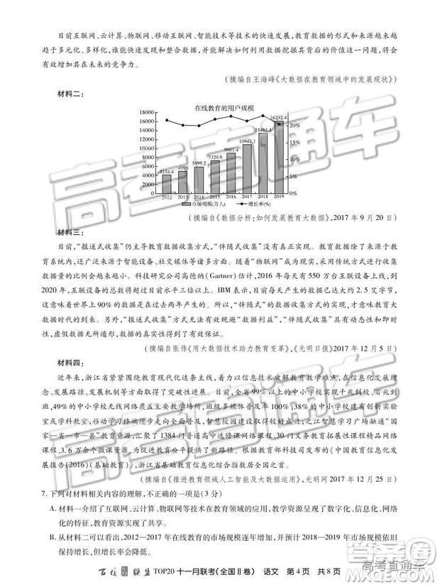 百校聯(lián)盟2019屆TOP20十一月聯(lián)考全國Ⅱ卷語文試題及參考答案