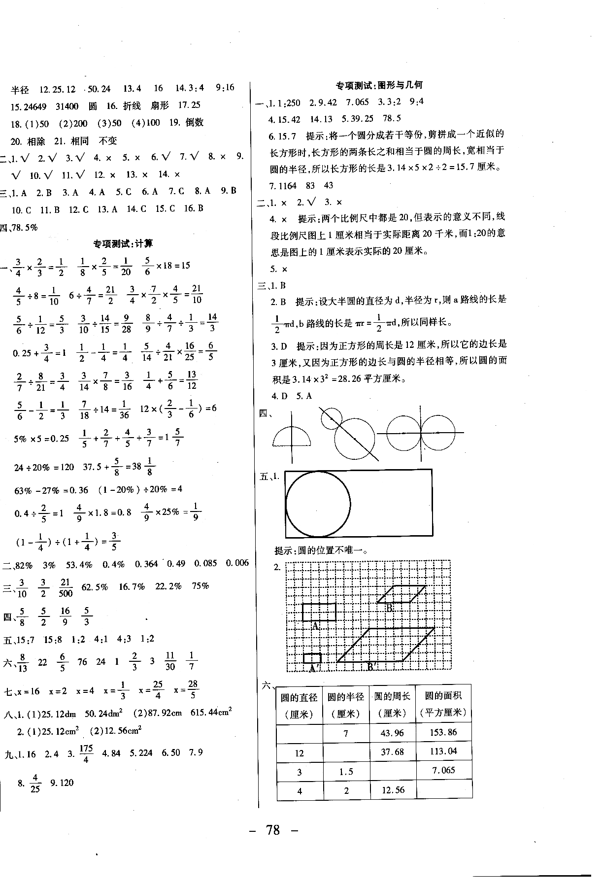 2018期末沖刺100分全程密卷六年級(jí)上冊數(shù)學(xué)冀教參考答案