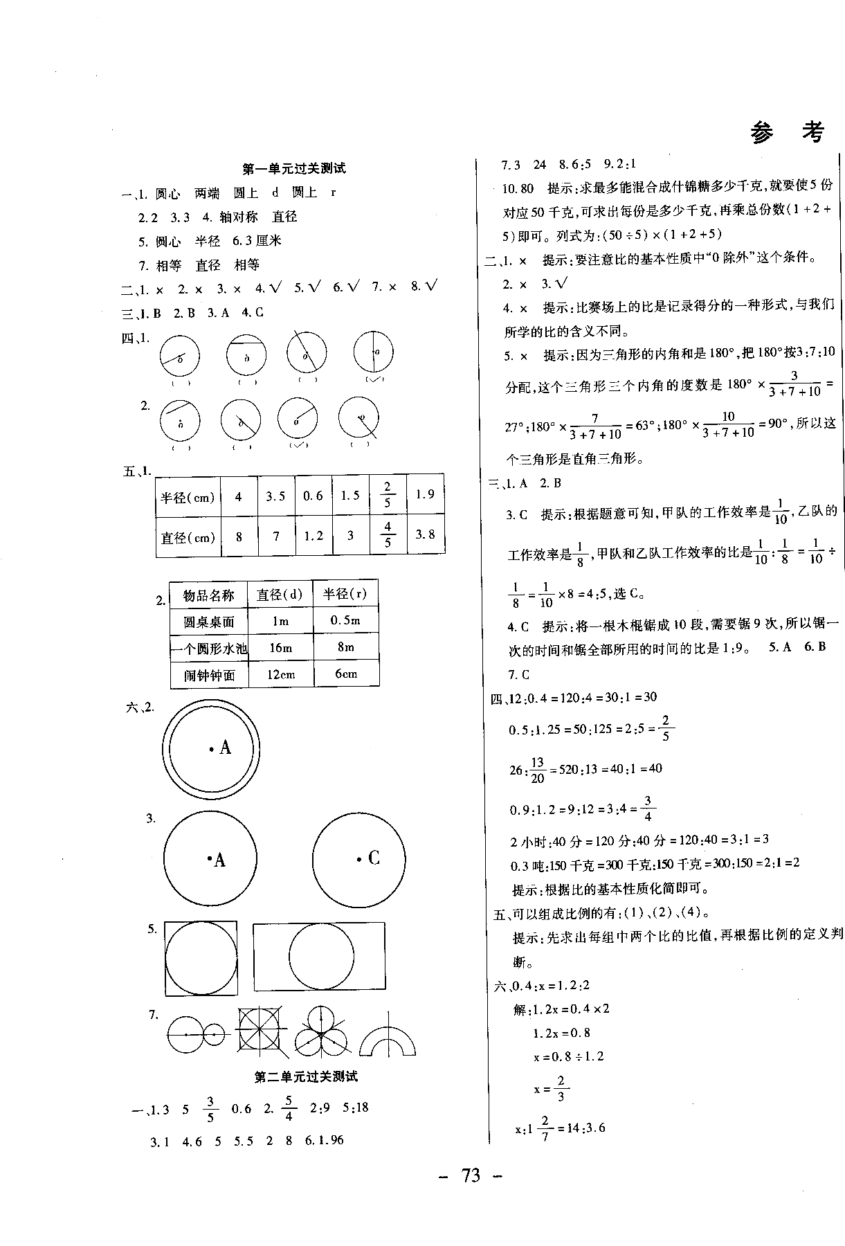 2018期末沖刺100分全程密卷六年級(jí)上冊數(shù)學(xué)冀教參考答案