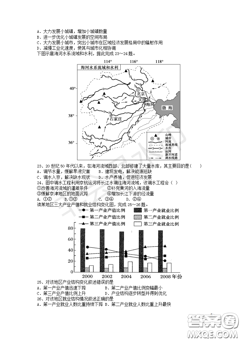 宿州市十三所重點中學2018-2019第一學期期中高二文科地理試題答案