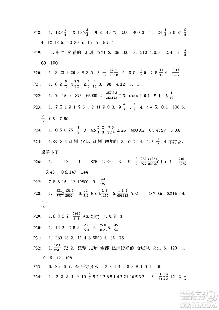 9787549942503蘇教版小學(xué)六年級(jí)練習(xí)與測(cè)試小學(xué)數(shù)學(xué)2018參考答案