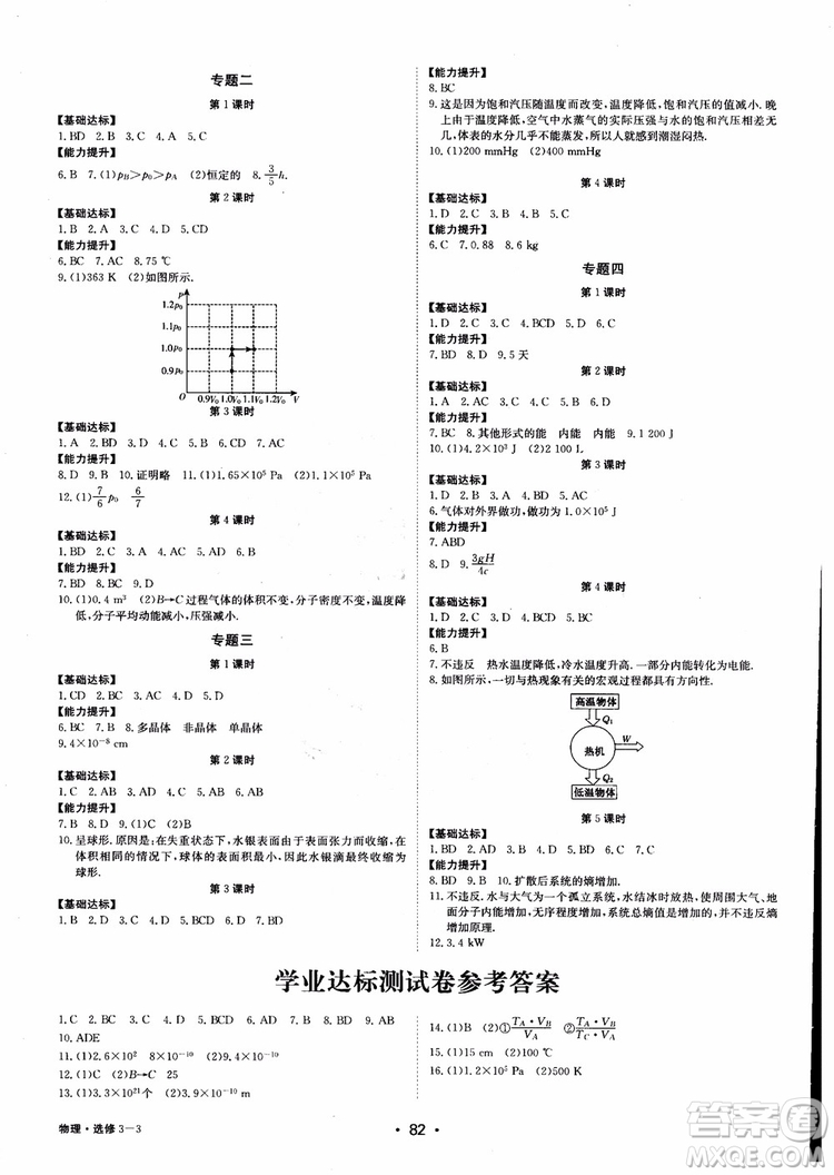 2018年系統(tǒng)集成高中新課程同步導(dǎo)學(xué)練測(cè)物理選修3-3參考答案